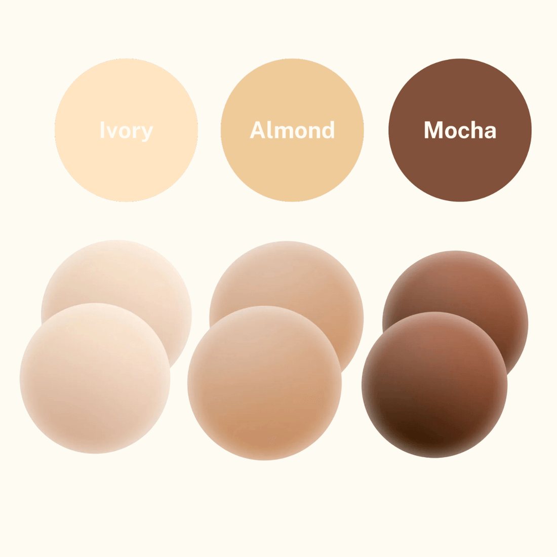 Adhesive Nipple Covers by Jolene. Colours: Ivory, Almond and Mocha